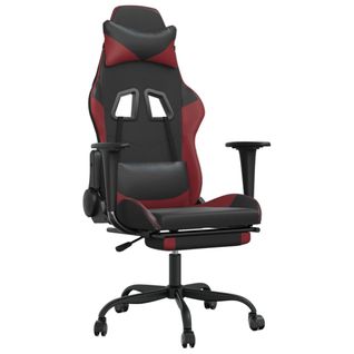 Fauteuil De Bureau Chaise Gaming Avec Coussin Lombaire Repose-pieds En Pvc Noir Et Bordeaux Dec025