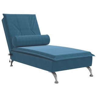 Méridienne Chaise Longue Pour Intérieur De Massage Avec Traversin En Velours Bleu Dec026142