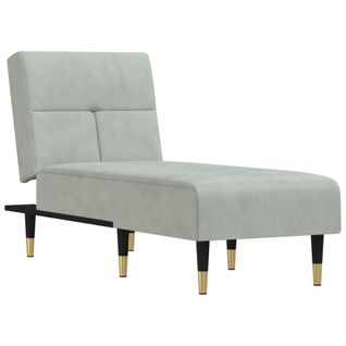 Méridienne Chaise Longue Pour Intérieur Trois Positions Convertibles En Velours Gris Clair Dec0261