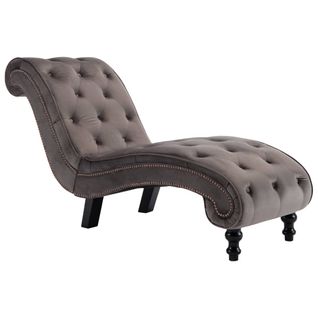 Méridienne Chaise Longue Pour Intérieur Velours Gris Capitonné Dec026222