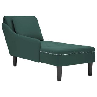Méridienne Chaise Longue Pour Intérieur Et Coussin Et Accoudoir Droit En Velours Vert Foncé Dec026
