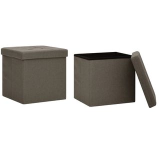 Lot De 2 Poufs Tabourets De Rangement Pliables En Mdf Et Tissu Marron Dec026392