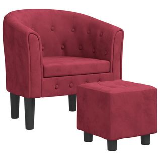 Fauteuil Lounge Design Moderne Avec Repose-pieds En Velours Rouge Bordeaux Dec026844