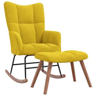 Fauteuil à Bascule D'allaitement Rembourré Relax Pour Salon Avec Repose-pied En Velours Jaune Mout