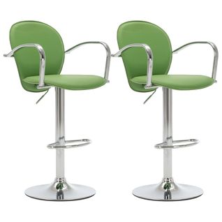 Lot De 2 Tabourets De Bar Avec Accoudoir Design Moderne En Pvc Vert Et Acier Dec029572