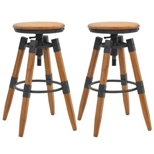 Lot De 2 Tabourets De Bar Chaises Hautes Design Industirel En Bois De Sapin Et Acier Dec029640