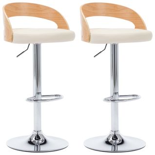 Lot De 2 Tabourets De Bar Chaises Hautes Rétro En Pvc Crème Bois Courbé Et Métal Dec029657