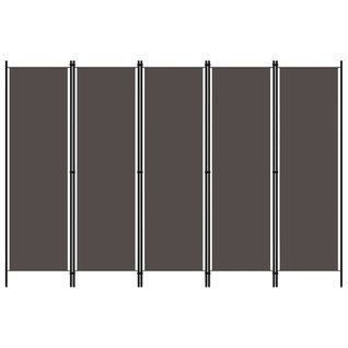 Paravent Séparateur De Pièce Cloison 5 Panneaux 250 X 180 Cm En Tissu Anthracite Et Fer Dec030934