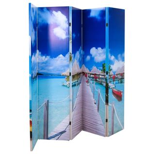 Paravent Séparateur De Pièce Cloison Pliable 200 X 170 Cm Design Plage En Bois De Sapin Dec031171