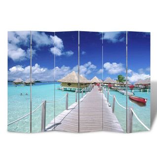 Paravent Séparateur De Pièce Cloison Pliable 6 Panneaux 217 X 170 Cm Design Plage Dec031173