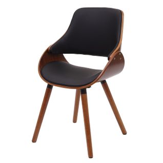 Chaise De Salle à Manger Cuisine Design Rétro En Synthétique Noir Pieds En Bois Marron 04_0002218