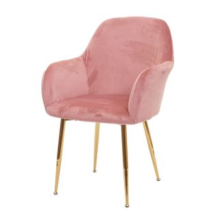 Chaise De Salle à Manger Design Rétro En Tissu Velours Rose Pieds Métal Dorés 04_0002225