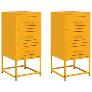 Lot De 2 Tables De Chevet Avec 3 Tiroirs 36 X 39 X 78 Cm Acier Jaune Moutarde Dec035436