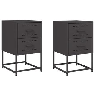 Lot De 2 Tables De Chevet Avec Deux Tiroirs 36 X 39 X 60,5 Cm Acier Noir Dec035487