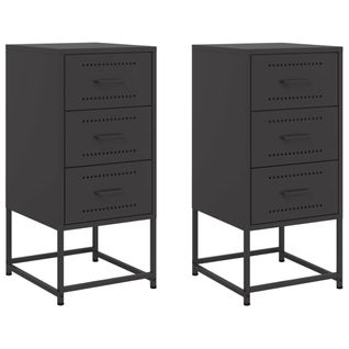 Lot De 2 Tables De Chevet Avec 3 Tiroirs 36 X 39 X 78 Cm Acier Noir Dec035491