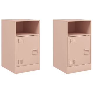 Lot De 2 Tables De Chevet Avec Compartiment Ouvert Et Fermé 34,5 X 39 X 62 Cm Acier Rose Dec035624