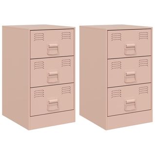 Lot De 2 Tables De Chevet Avec 3 Tiroirs 34,5 X 39 X 62 Cm Acier Rose Dec035625