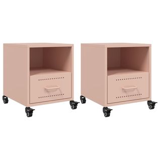 Lot De 2 Tables De Chevet Sur Roulettes Avec Tiroir Et Compartiment Ouvert 36 X 39 X 43,5 Cm Acier