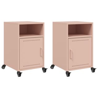Lot De 2 Tables De Chevet Sur Roulettes Avec Compartiment Ouvert Et Avec Porte 36 X 39 X 59 Cm Acier