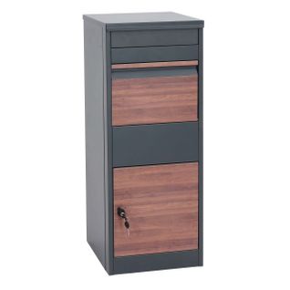 Boîte à Colis Boîte Aux Lettres Sur Pied Acier Galvanisé Anthracite Aspect Bois Foncé 04_0005913