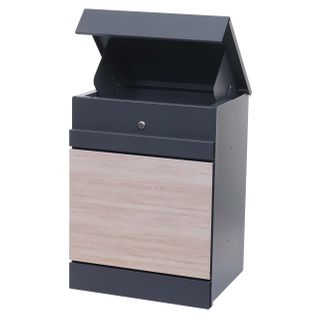 Boîte à Colis Mural Compartiment à Colis Boîte Aux Lettres En Métal Galvanisé Aspect Bois Anthraci