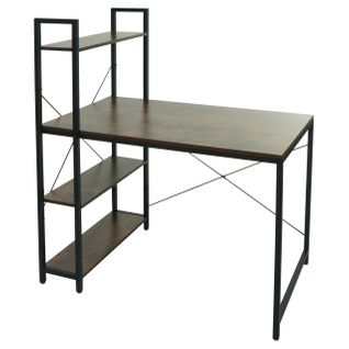 Bureau Avec Étagère Table Pour Ordinateur 100 X 60 Cm Métal Mdf Marron 04_0006016