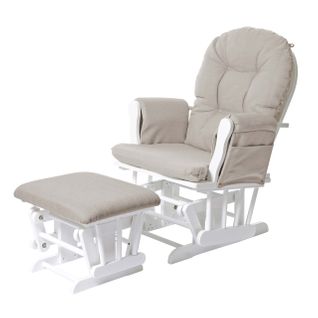 Fauteuil De Relaxation Fonction Bascule Avec Repose-pieds Coussin En Tissu Crème Structure En Bois