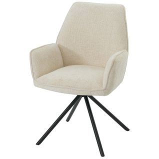 Chaise De Salle à Manger Avec Accoudoir Assise Rotatif En Tissu Chenille Crème Cadre Trépied 04_00