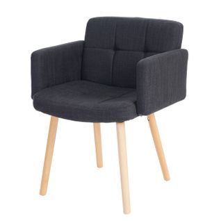 Chaise De Salle à Manger Avec Accoudoirs Assise Extra Large Design Rétro En Tissu Gris Foncé 04_00