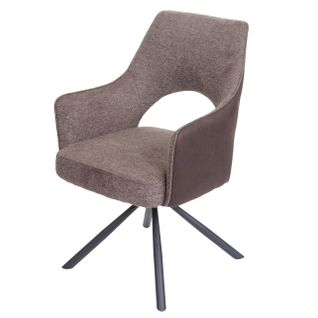 Chaise De Salle à Manger Fauteuil Rotatif En Tissu/textile Marron Foncé Cadre Trépied En Métal 04_