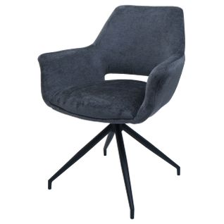 Chaise De Salle à Manger X1 Rembourrée Avec Accoudoir Rotatif En Tissu Gris Foncé Et Métal 04_0006