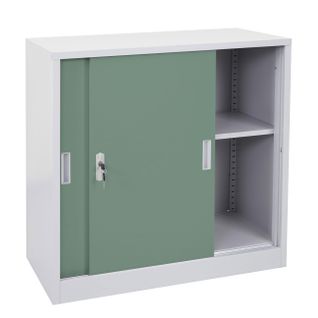 Armoire De Bureau En Acier Avec Portes Coulissantes Verrouillables 90x90x45 Cm Vert 04_0006410