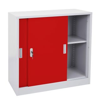 Caisson Armoire De Bureau En Acier à Portes Coulissantes 90x90x45 Cm Rouge 04_0006411