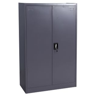 Armoire De Bureau En Acier 2 Portes Verrouillables En Métal 140x90x40 Cm Gris Foncé 04_0006412