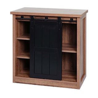 Commode Avec Porte Coulissante Et 5 Compartiments Aspect Bois Métal Industriel 84x80x40 Cm Marron