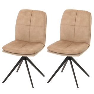 Ensemble De 2 Chaises De Salle à Manger Rotative Pieds Métallique Assise En Tissu Beige Coutures D