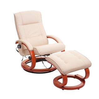 Fauteuil TV Pivotant Avec Repose-pieds Fonction Massage En Pvc Blanc-crème 04_0006870