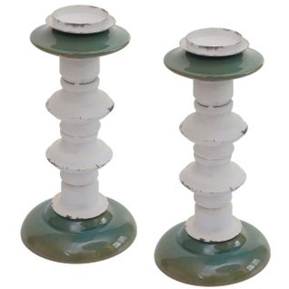 Lot De 2 Bougeoirs Design Vintage Métal Céramique Hauteur 25 Cm 04_0007291