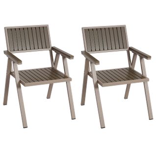 Lot De 2 Chaises De Jardin Extérieur En Aluminium Aspect Bois Structure Gris Champagne 04_0007302