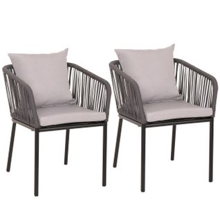 Lot De 2 Chaises De Jardin Avec Accoudoir Cadre En Aluminium Anthracite Corde En Maille