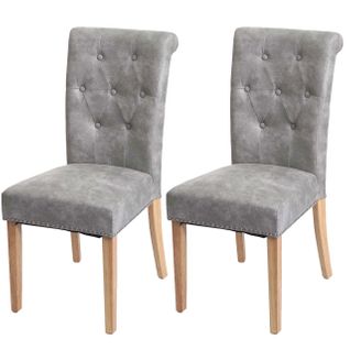 Lot De 2 Chaises De Salle à Manger Rivets Métalliques Tissu Gris Clair Pieds En Bois Clairs 04_000