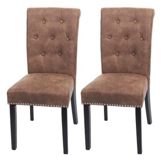 Lot De 2 Chaises De Salle à Manger Avec Boutons Décoratifs En Tissu Marron Pieds Foncé 04_0007316