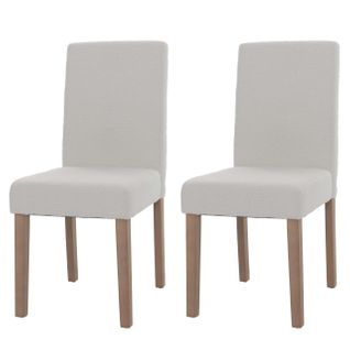 Lot De 2 Chaises De Salle à Manger Dossier Haut En Tissu Bouclé Crème Pieds En Bois Clairs 04_0007