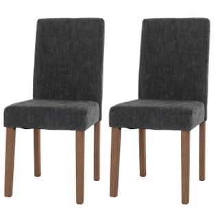 Lot De 2 Chaises De Salle à Manger Dossier Haut En Tissu Chenille Gris Foncé Et Pieds En Bois Clai