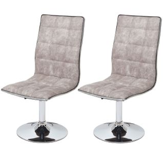 Lot De 2 Chaises De Salle à Manger Réglable En Hauteur Pivotant En Tissu Vintage Gris Et Métal Chr