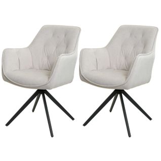 Lot De 2 Chaises De Salle à Manger Pivotant Avec Accoudoir Siège Rotatif Cadre Métal Et Tissu Crèm
