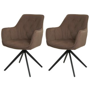 Lot De 2 Chaises De Salle à Manger Rembourrée Avec Accoudoir Rotatif Métal Et Tissu Marron 04_0007