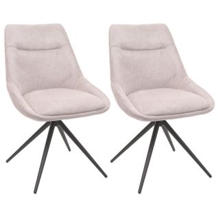 Lot De 2 Chaises De Salle à Manger Pivotante En Tissu Crème Beige Cadre De Trépied En Acier 04_000