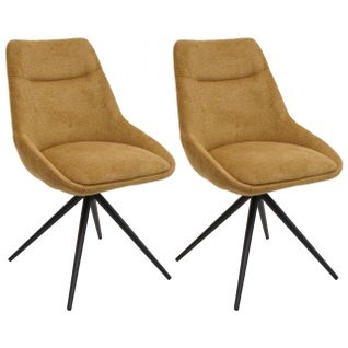 Lot De 2 Chaises De Salle à Manger Pivotante Position Automatique En Métal Et Tissu Jaune Moutarde