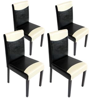 Lot De 4 Chaises De Salle à Manger Cuisine Design Moderne En Pvc Noir Et Blanc Pieds Foncés 04_000